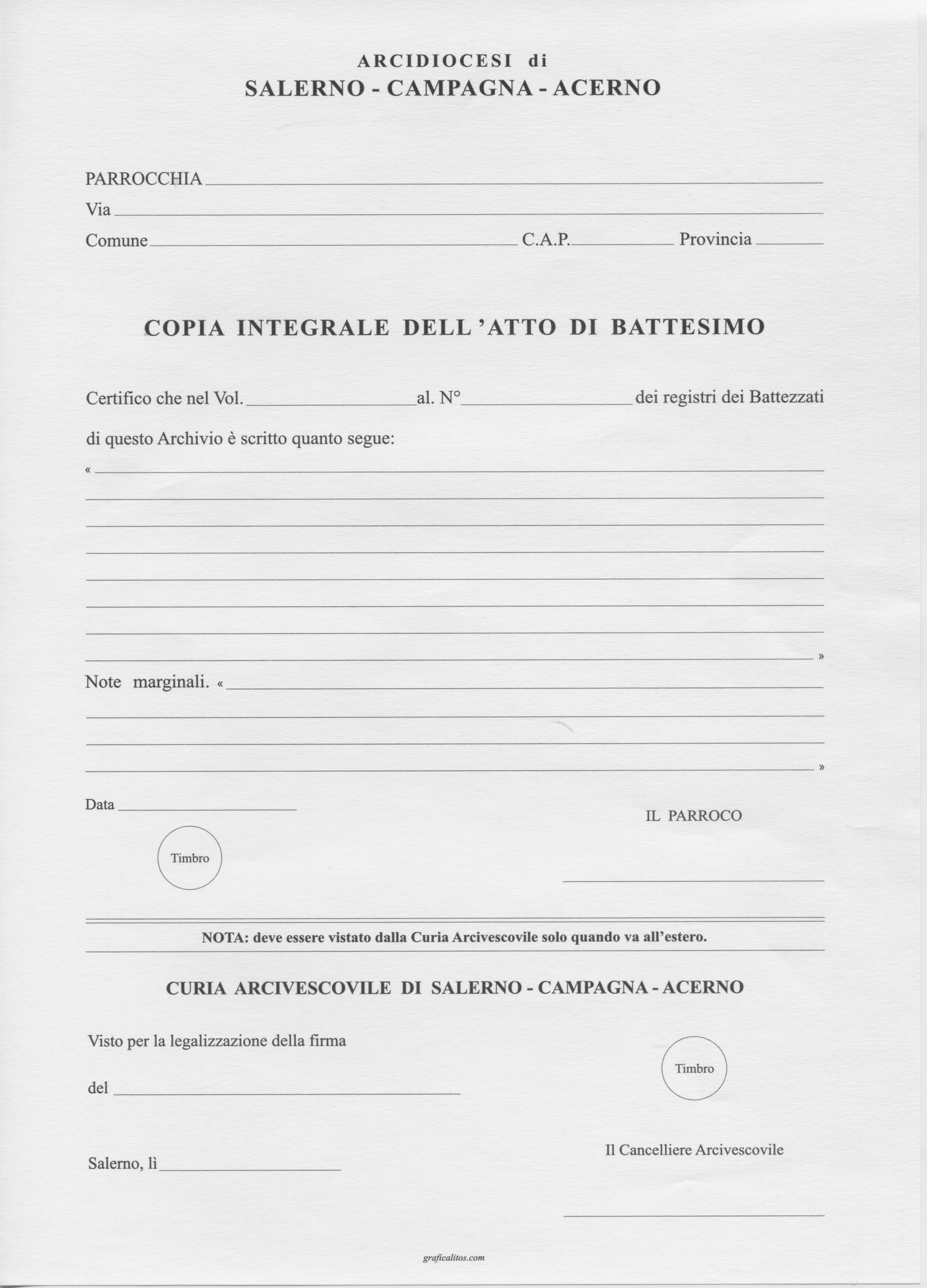 Dove Richiedere Certificato Di Battesimo Modulistica Cancelleria – Arcidiocesi