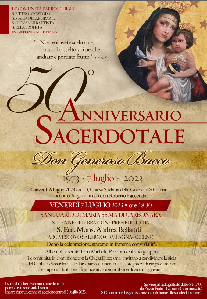 50° Anniversario di Ordinazione Sacerdotale di Don Generoso Bacco –  Arcidiocesi